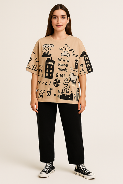 SR-PLANET PRINTED PJ SUIT - FAWN