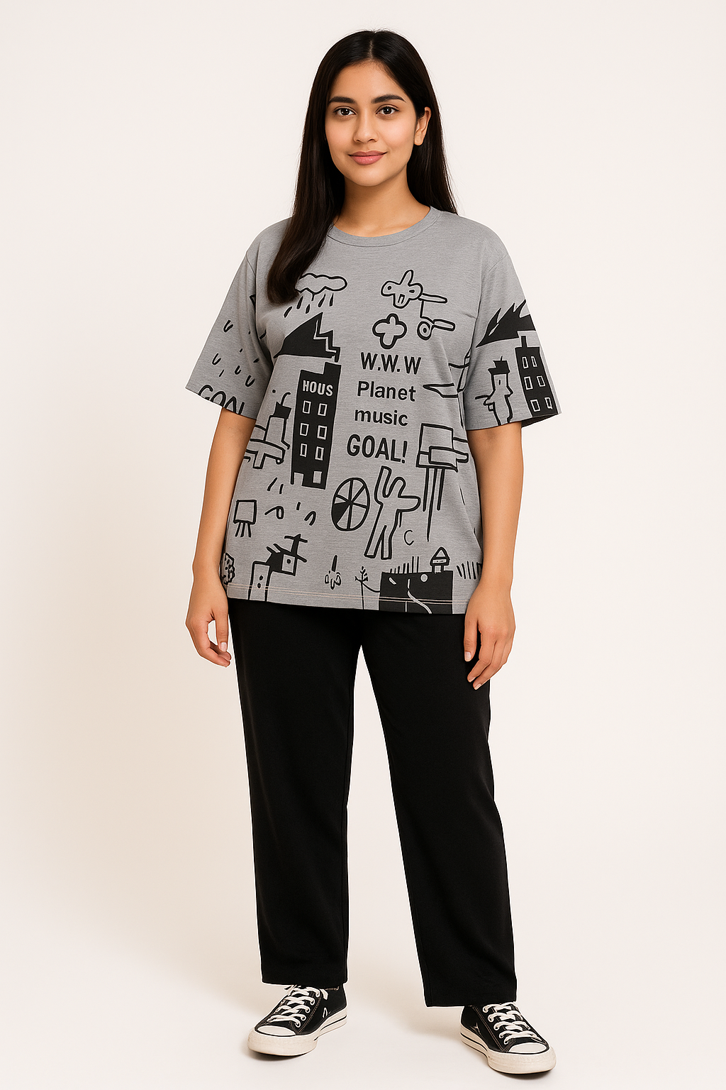 SR-PLANET PRINTED PJ SUIT - GREY