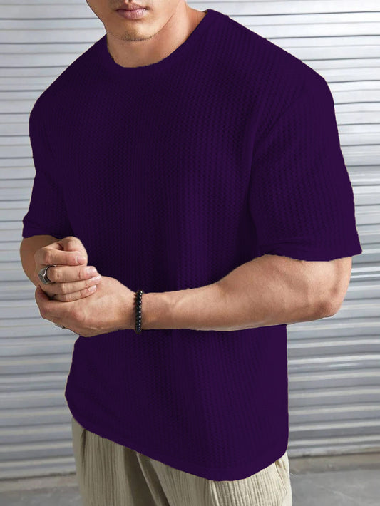 Oversized Waffle Knit Tee For Men - Purple