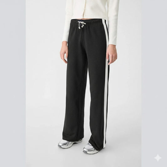 Side Panel Wide Leg Trouser For Women - Black