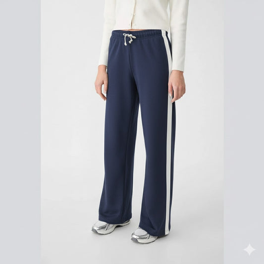 Side Panel Wide Leg Trouser For Women - Navyblue