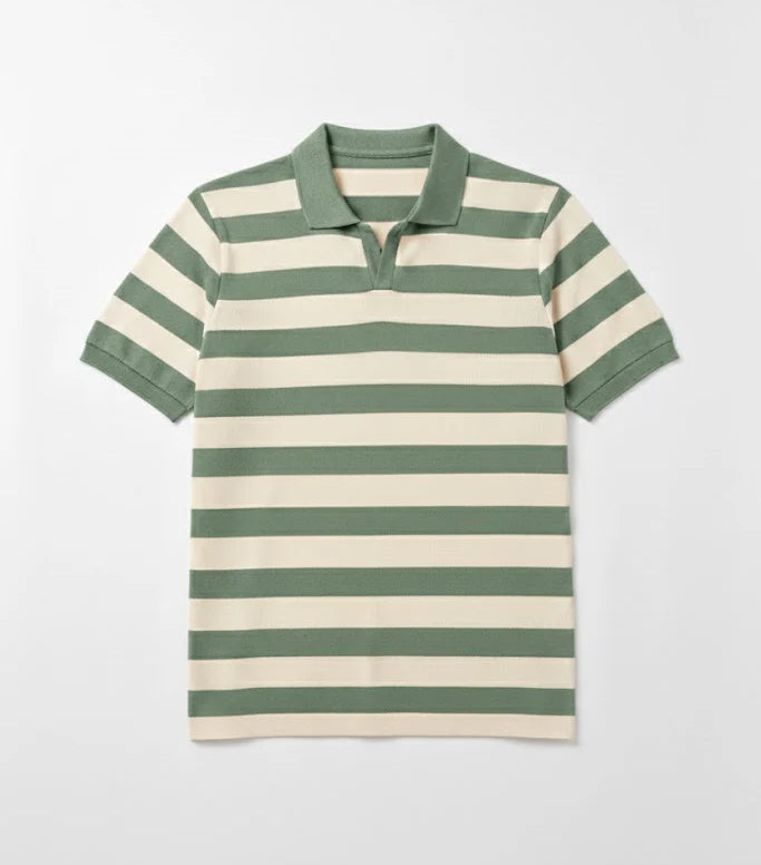 Johnny Collar Waffle Textured Polo - Muted Sage Green