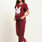 HN-MAROON STAY CUTE PRINTED NIGHT SUIT