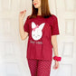 HN-MAROON STAY CUTE PRINTED NIGHT SUIT