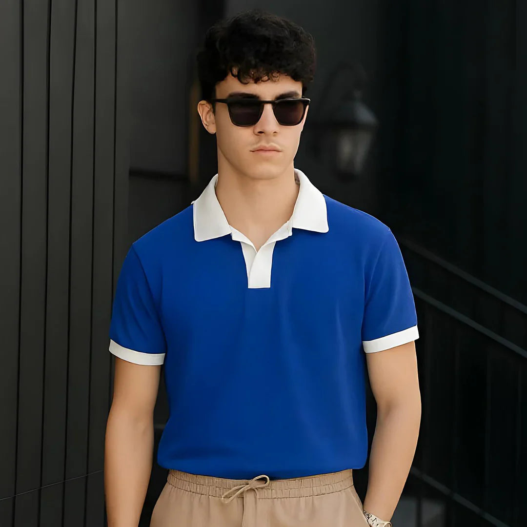 V NECK - Polo Shirt - Blue