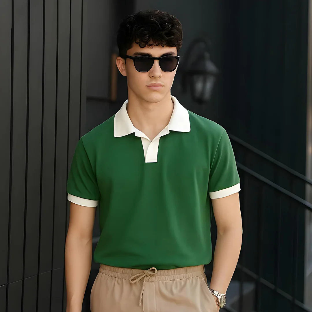 V NECK - Polo Shirt - Green
