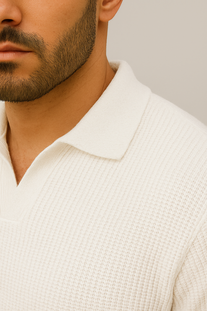 Waffle Knitted Polo - White
