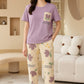 POCKET FLOWER NIGHT SUIT - LILAC