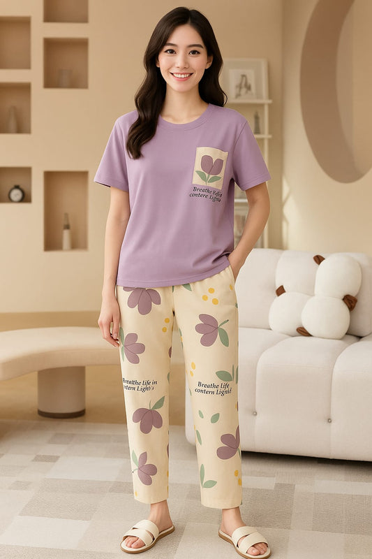 POCKET FLOWER NIGHT SUIT - LILAC