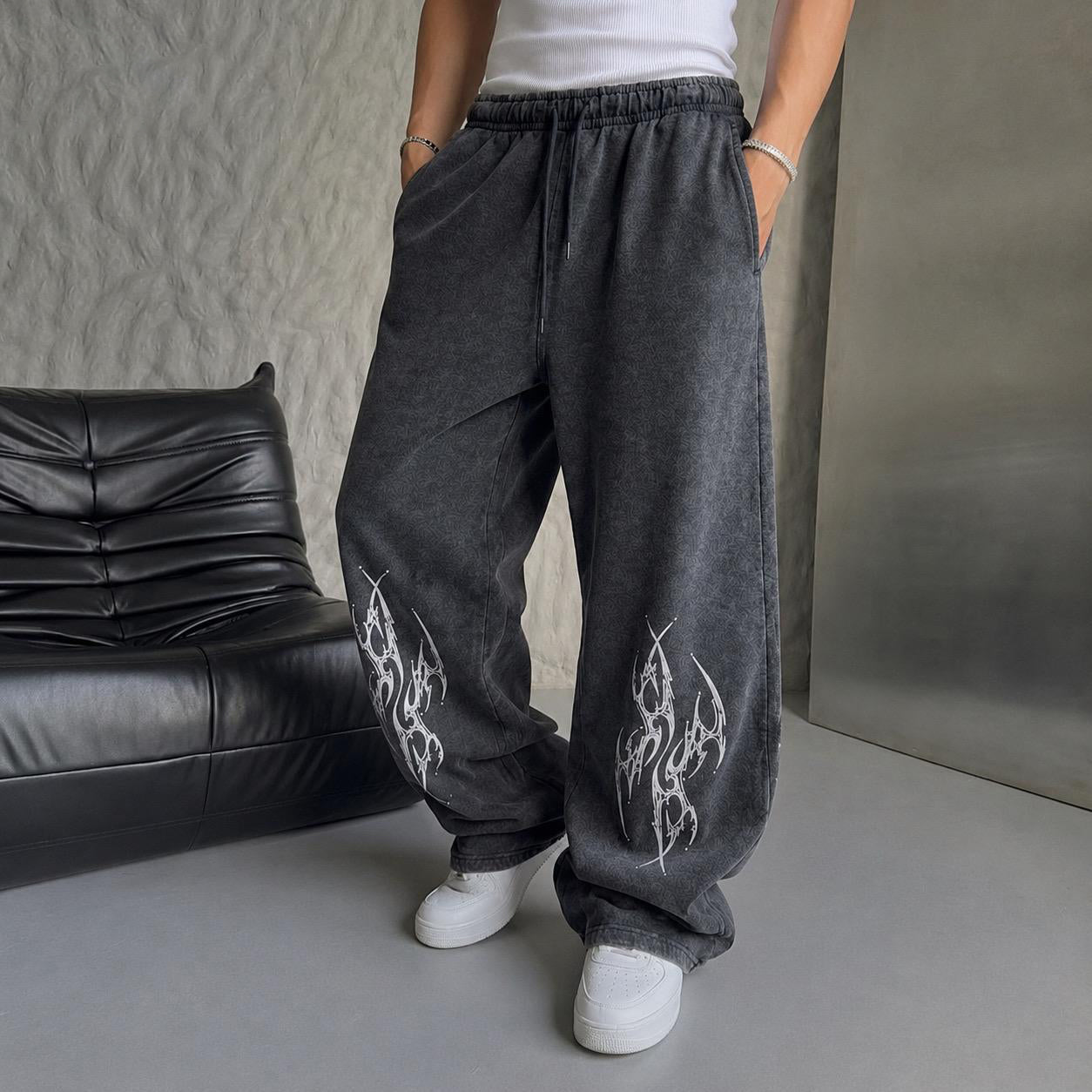 Printed Acid Wash Trouser