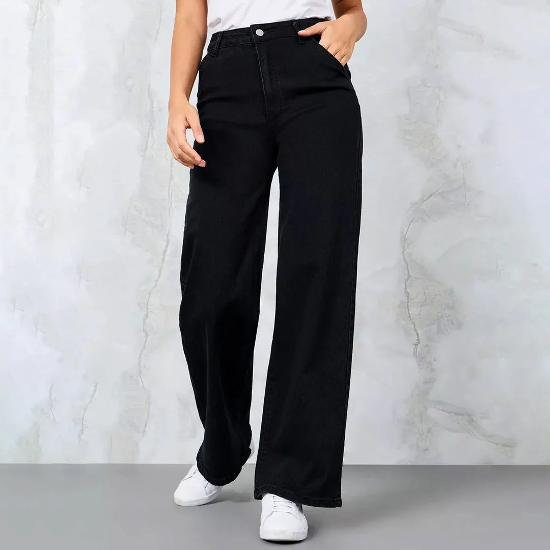 Premium Wide Leg Jeans -BLACK