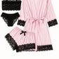 Royal Bridal Silk 4pcs set - White Pink Stripe