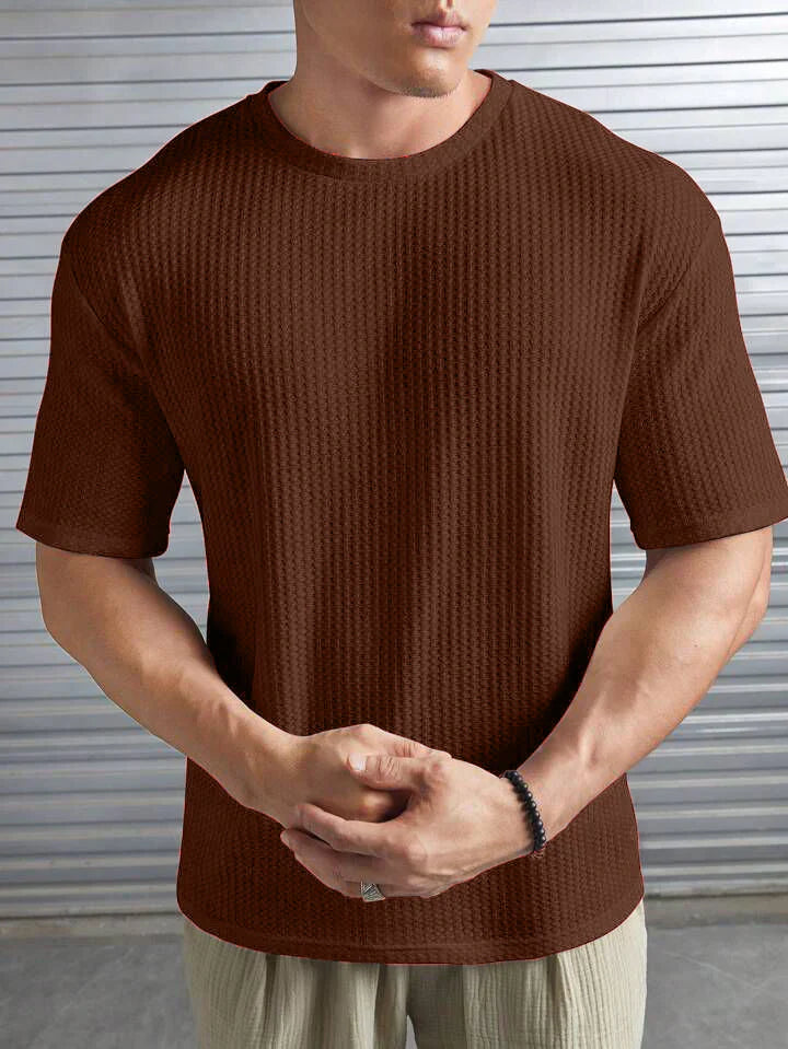 Oversized Waffle Knit Tee For Men - Brown