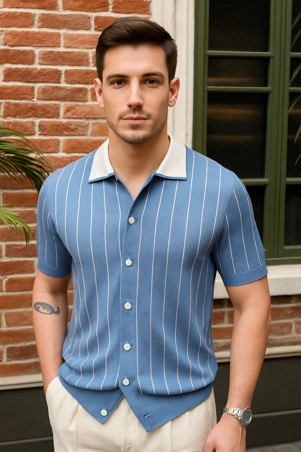 Contrast Collar Polo - Skyblue