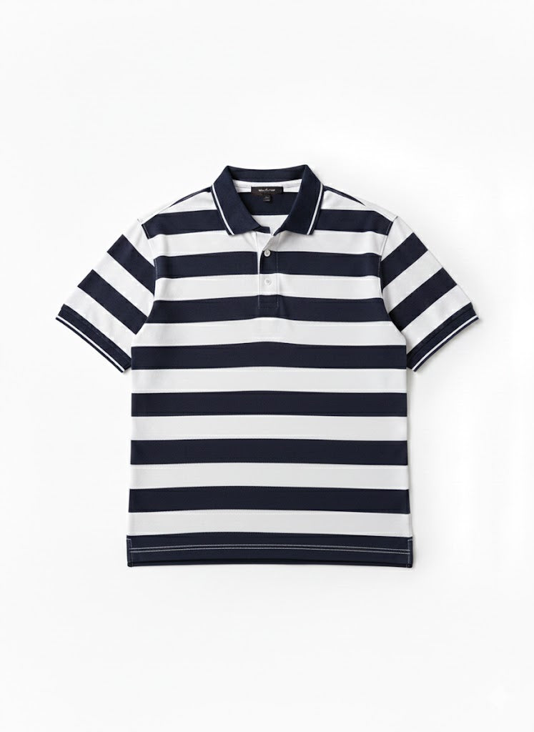 OLD MONEY STRIPE POLO - Navy