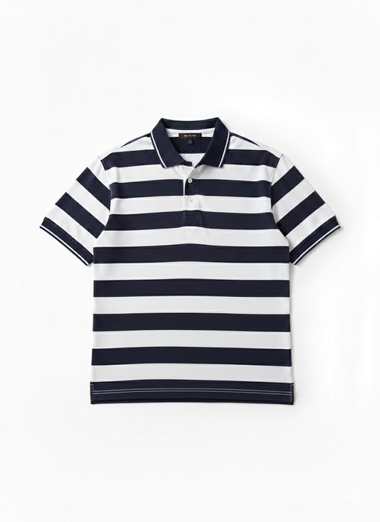 OLD MONEY STRIPE POLO - Navy